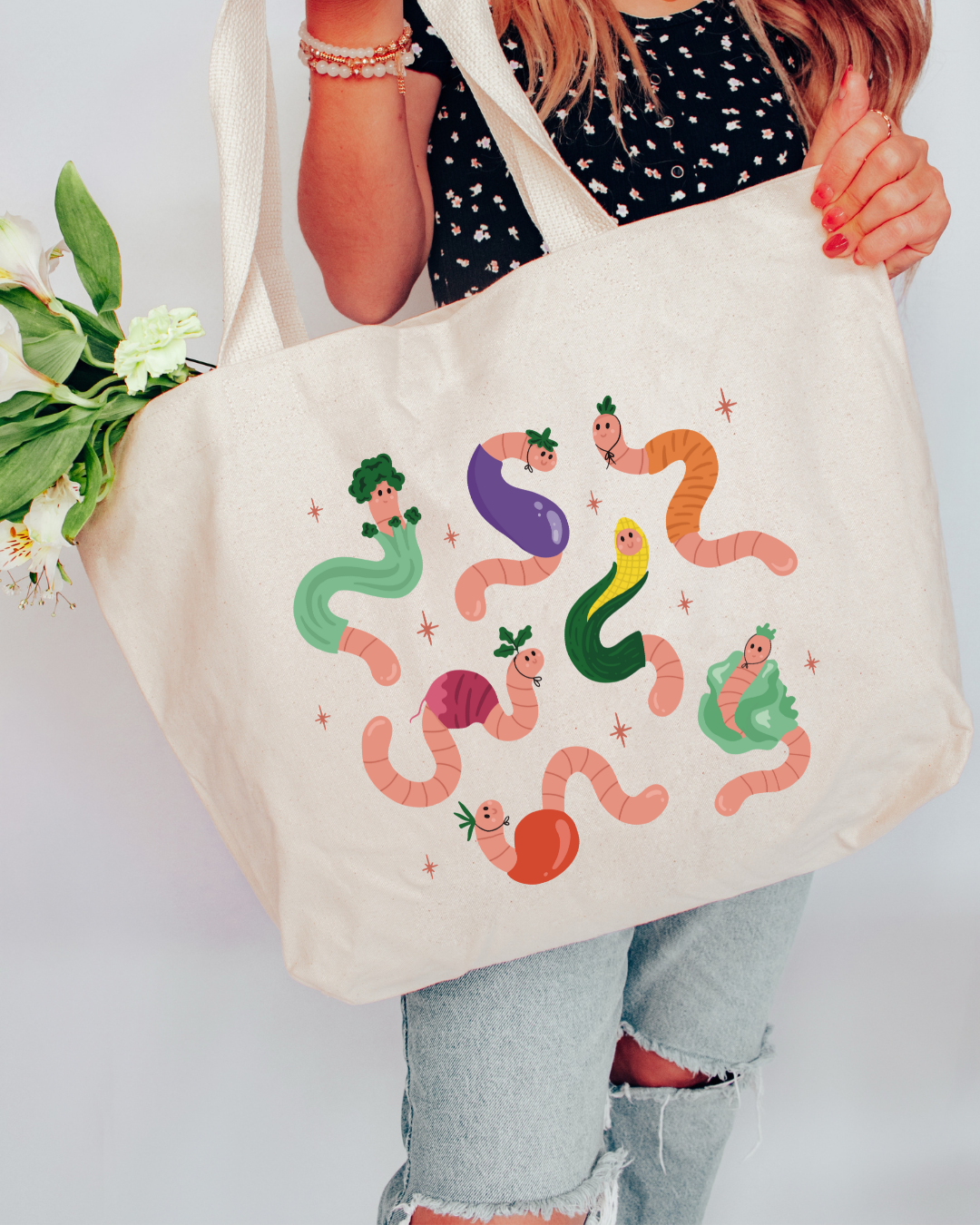 VEGGIE WORMS - OVERSIZED TOTE BAG